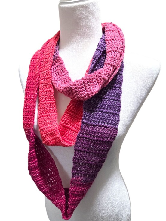 Handmade Accessories - Handmade Crochet Infinity Scarf Pink Purple Ombre Metallic Cotton Neck Warmer